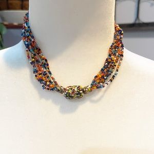 Multicolor Braided Seed Bead Statement Necklace Vintage